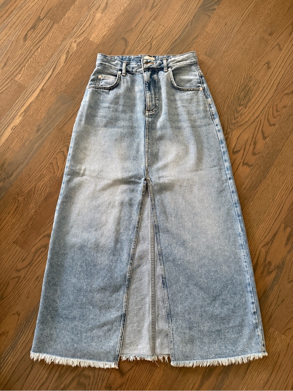 Pilcro Light Blue Denim Maxi Skirt with Front Slit